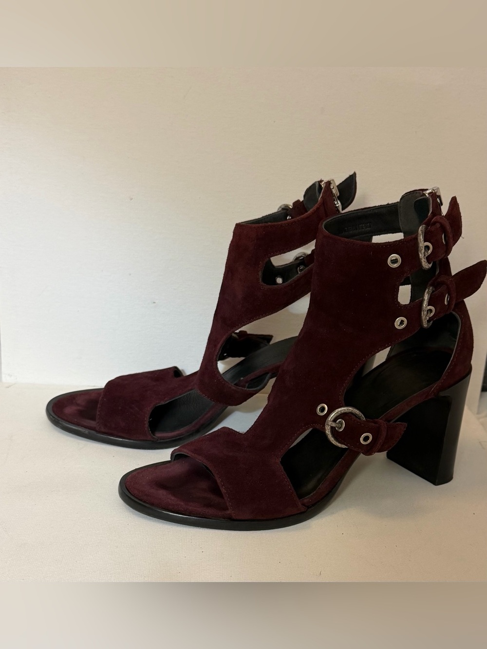rag & bone Burgundy Suede Cutout Block Heel Sandals